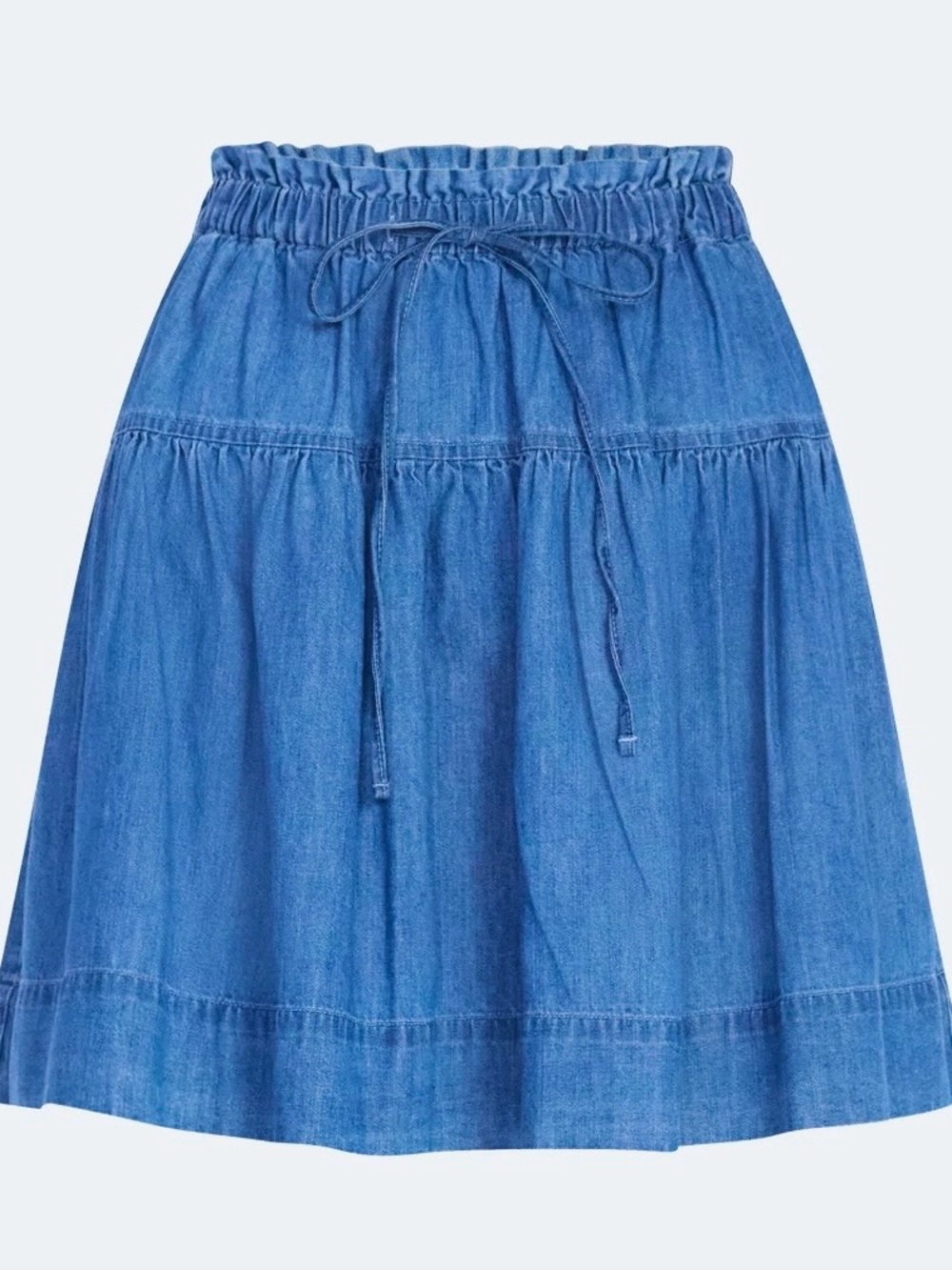 Free Assembly Women's Sz XXL Tiered Blue Denim Drawstring Paperbag Mini Skirt - Picture 4 of 8